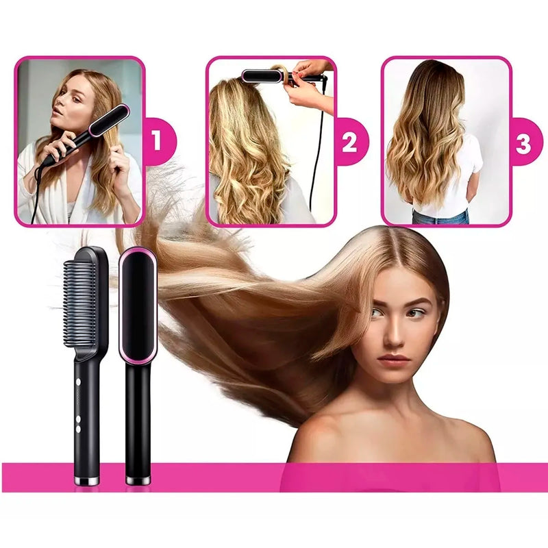 [3 em 1] Escova De Cabelo Elétrica Pente De Aquecimento Para Alisador