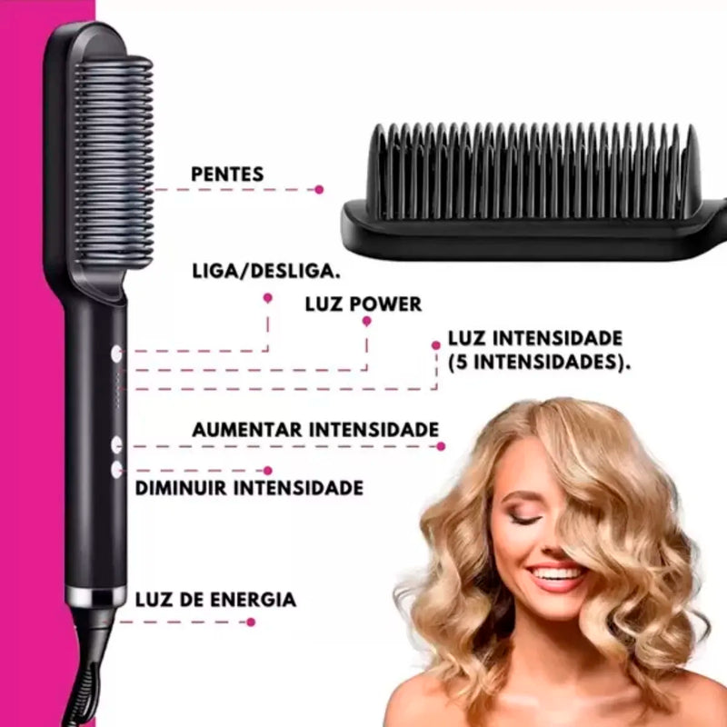 [3 em 1] Escova De Cabelo Elétrica Pente De Aquecimento Para Alisador